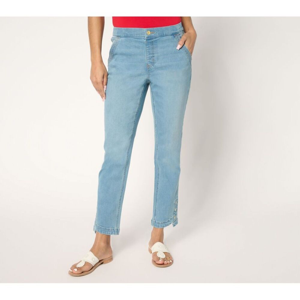 Denim & Co. Women's Pants Sz 14 Indigo Easy Straight Leg Ankle Jean Blue A682672